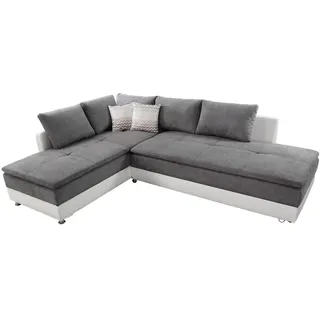 luma-home Eckcouch Kunstleder 2-Sitzer Weiß+Hellgrau