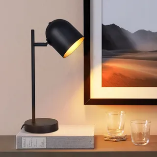 ZMH Tischlampe Vintage retro Nachttischlampe: Tischleuchte Wohnzimmer industrial in Schwarz Gold aus Metall E14 rustikal Nachttischleuchte mit Kabel Bettlampe für Schlafzimmer - Ohne Leuchtmittel - Schwarz, Gold