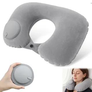 Vlecexs Aufblasbares Kissen, Camping Kissen Aufblasbar, Reisekissen Handpresse Aufblasbar, Ergonomisch Aufblasbares Nackenkissen Strandkissen Kopfkissen für Schlafruhe Auto Flugzeug Strand Reise, Grau