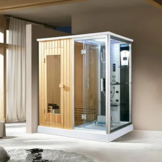 PureHaven finnische Sauna und Dampfdusche 170x120 cm mit Aluminiumrahmen komplettem Zubehör Tropenbrause Sitzfläche Radio Fußmassage Rückenmassage - Weiß