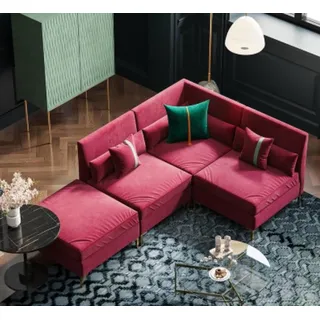 Wohnlandschaft Ecksofa L-form Relax Samt Massivholz Sitz Design Couch Lounge neu - Rosa