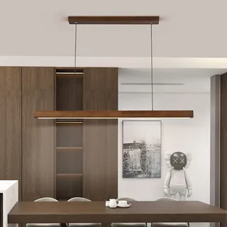 Moderne Hängelampe Holz Esszimmerlampe LED Pendelleuchte esstisch Dimmbar Linear Design hängeleuchte mit Fernbedienung Esstischlampe hängend höhenverstellbar für Esszimmer (Nussbaumholz, L150cm)