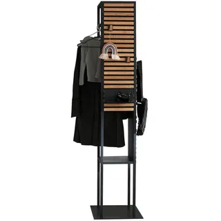 Schöner Wohnen Garderobenständer , Anthrazit, Eichefarben , Holz, Metall , Kerneiche , massiv , 42x186x42 cm , Goldenes M , Hutablage, standfeste Füße, Jackenhalter , Holzmöbel, Garderobe Holz, Kleiderständer Holz