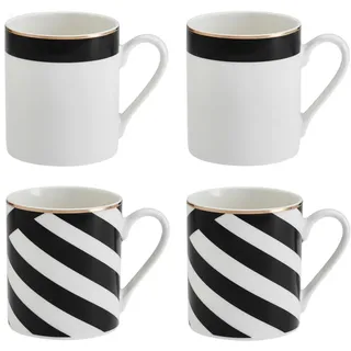 MIKASA Luxe Deco Porzellan Becher Set von 4, feine Bone China Becher mit Geo Print für Tee und Kaffee, 380ml - Geschenk verpackt & spülmaschinenfest