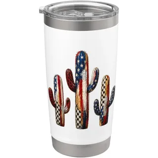 Patriotischer Kaktus, amerikanische Flagge, Wüste, Western-Design Doppelwandiger Edelstahl-Thermobecher