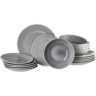 Tafelservice RITZENHOFF & BREKER "Banda", grau, 18 Stk., Steingut, Geschirr-Sets, Tafelservice, Teller Set, aus Steingut für 6 Personen