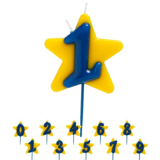 dekora - Solidarische Geburtstagskerze Stern für Kuchen, Zahl 1, Stiftung Pequeño Deseo, Geburtstagskerzen Zahlen 9,5 cm mit Zwei Dochten, Lebensmittelecht