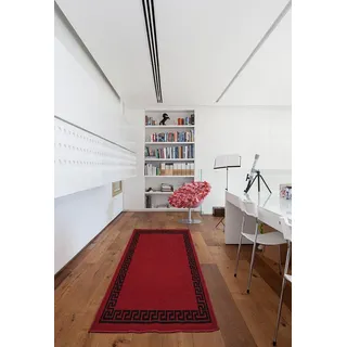 Maschinenwaschbar Griechischer Schlüssel, Dreieck Diamant Designs Hall runner- Treppe Läufer – hallway-passage Korridor Küche rutschfeste Teppiche Matten (rot schwarz, 80 x 300 cm (2 '15,2 cm X9' 10))