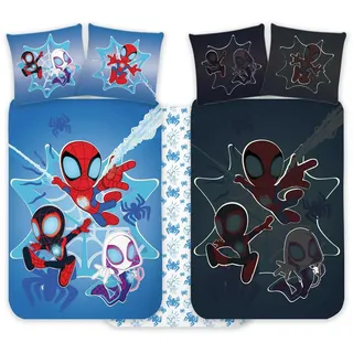 Spidey - Kinderbettwäsche-Set 100 x 135 cm + Kopfkissenbezug 40 x 60 cm, 100 % Baumwolle, Kinderbettwäsche für Babys, die im Dunkeln leuchten, perfekt für Jungen, Bettwäsche