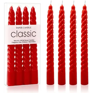 MAJOYLIFE 4 Stück Stabkerzen Gedreht, Premium Spiralkerzen, Dinner Kerzen, Lange Brenndauer von 5 Stunden, Ideal zum Dekorieren von Esstischen und für Partys, Rot
