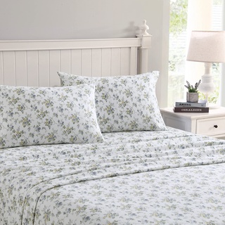 Laura Ashley Startseite – Queen-Size-Bettlaken, Baumwoll-Flanell-Bettwäsche-Set, gebürstet für zusätzliche Weichheit und Komfort (Le Fleur, Queen)