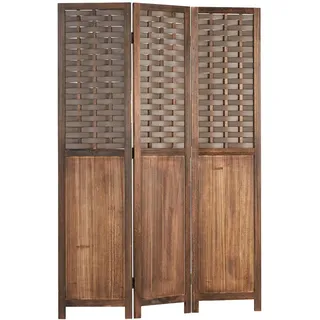Homestyle4u Paravent 3-tlg. 120/170 cm Braun Rattan geflochten , Holz , 120x170x2 cm , Wohnzimmer, Raumteiler, Paravents
