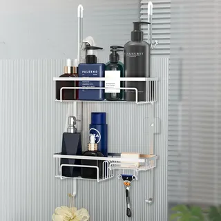 COSYLAND Duschablage zum Hängen SUS304 - Duschregal zum Hängen - Edelstahl Duschkorb zum Hängen ohne Bohren - Duschablage Hängend - Hängeregal Dusche mit Haken für Rahmenlos Glastür Duschwand