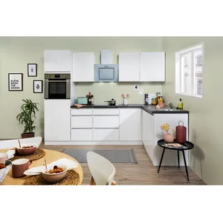 Respekta Winkelküche Lorena L-Form 280 x 172 cm E-Geräte weiß hochglänzend