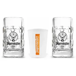 Jägermeister 2 Stück 4cl Mini-Krug Schnaps-Glas Schnaps-Gläser Shot-Glas Shot-Gläser mit Henkel und Logo inkl Kunststoff-Probierbecher gratis