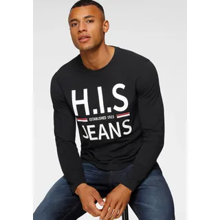 H.I.S. H.I.S, Langarmshirt Langarm, schmaler Basic-Schnitt, bedrucktes Design, schwarz,