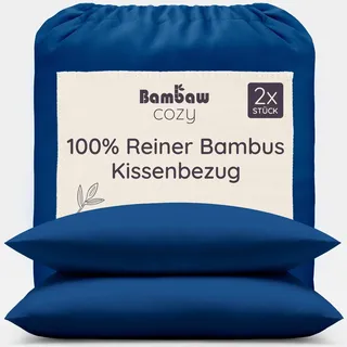 Bambaw Bambus Kopfkissenbezug 40x60 cm, 2-er Pack, nachhaltige Bambusfasern, antibakterielle und Anti Milben Bettwäsche, Sommer Bettwäsche kühlend, Allergiker Kissenbezug 40x60 cm (Marineblau)