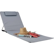 Relaxdays Strandmatte XXL, B x T: 60 x 195 cm, gepolsterte Sonnenliege mit Kopfkissen, verstellbar, Tragetasche, grau, Kunststoff,Metall