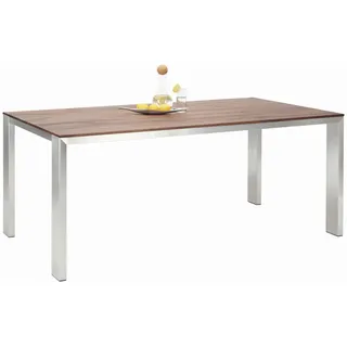 Bert Plantagie Esstisch , Nussbaumfarben, Edelstahlfarben , Holz, Metall , Nussbaum , massiv , rechteckig , eckig , 100x77x180 cm , in verschiedenen Größen erhältlich, in verschiedenen Holzarten erhältlich , Holzmöbel, Holztische, Esstische Holz, Massivholztische