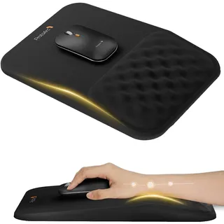 ProtoArc Mauspad mit Handgelenkauflage, Ergonomisches Mauspad mit Massage-Design für komfortable Nutzung, rutschfeste PU-Basis, weicher Memory-Schaum, Lycra Mausunterlage für Computer, MP50, Schwarz