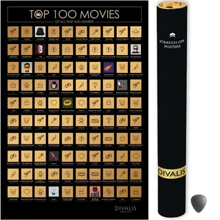 Rubbel Poster der Top 100 Filme - Bucket List Plakat Filme, die Man Gesehen Haben Muss - Rubbelposter der Filmliste - Top 100 Filmposter Rubbel - Top 100 Movies Scratch off Poster