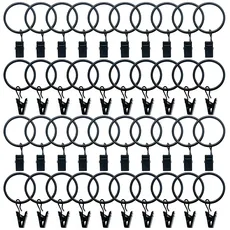 40 Stück Gardinenringe 32 mm Innendurchmesser Vorhangringe mit Clips Schwarz Metall Vorhang Haken für Curtain Rod und Duschvorhang Hanging Ring