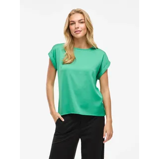 VILA Kurzarmshirt "VIELLETTE S/S SATIN TOP - NOOS", Damen, Gr. 40, grün (winter grün), Satin, Obermaterial: 100% Polyester, unifarben, regular fit normal, Rundhals, mit Umschlag, Shirts, Satin Optik