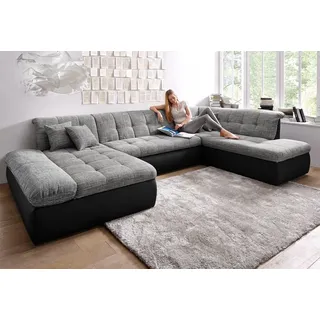 DOMO collection Wohnlandschaft »Moric U-Form, auch in Cord, Breite 353cm, viel Platz« im XXL-Format, wahlweise mit Bettfunktion und Armlehnenverstellung, grau