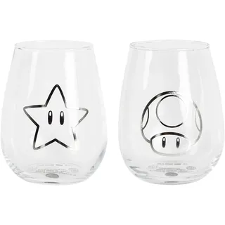 Elbenwald 2er Set Gläser - verschiedene Motive wie Marvel Avengers, Star Wars, Dragon Ball und mehr 500 ml Fassungsvermögen 11,5 cm Höhe (Super Mario)