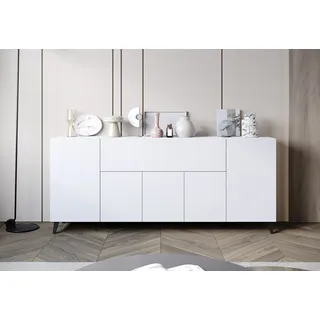 Sideboard HOME AFFAIRE "SIDEBOARD PHUKET II, Stilvolle, grifflose kommode, Breite 180cm", weiß matt, B:180cm H:76cm T:37,5cm, ABS-Kunststoff, FSC-zertifizierter Holzwerkstoff, Holzwerkstoff, Kunststoff, Sideboards, Sideboard, Mit 5 Türen, 1 Klappe, 7 Fächern und höhenverstellbaren Einlegeböden