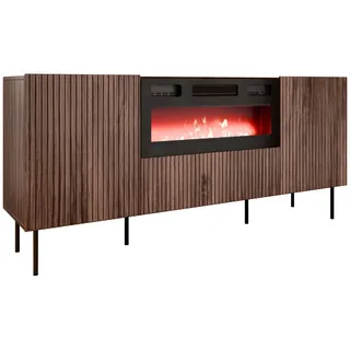 Mirjan24 Sideboard Tacos 180 mit Elektrische Kamin , Braun , Metall , Holz Optik , Rechteckig,Rechteckig , 181x81x42 cm , Kleinmöbel, Kommoden, Sideboards