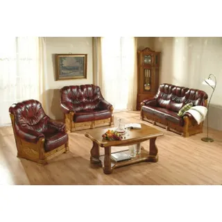 Garnitur 3+2 Sitzer Couch Polster Garnituren Sitz Set 100% Italienisches Leder - bordeaux