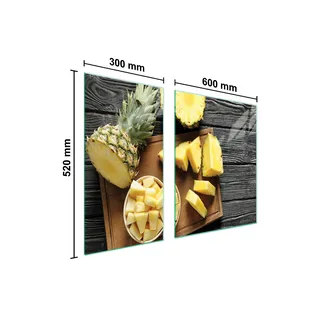 Herdabdeckplatten 2 teilig 90x52 Glaskeramikkochfeld Abdeckung Glas Schneidebrett Ananas Holz