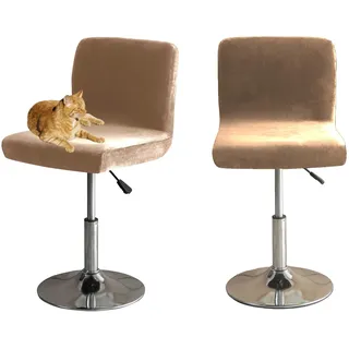 HOMECOVER Barhocker Bezüge Mit Rückenlehne, Stretch Samt Stoff Barhocker Stuhlbezüge Abnehmbar Niedriger Rücken Schwenkbare Stuhlbezug-Khaki-2er Set