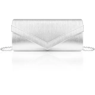 Larcenciel Clutch Silber, Damen Handtasche mit Abnehmbarer Kette, Elegant Crossbody Abendtasche für Braut, Vertikales Streifenmuster PU-Leder Umhängetasche für Hochzeit, Party, Date (22×10.5×5cm)