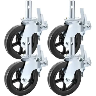 Vevor Lenkrollen aus Polyurethan, 8 Zoll Eisenkern, Lenkstangenrollen mit Doppelfeststellbremse, verstellbare Füße, Tragfähigkeit 1100 lbs/500 kg pro Rad, 4er Pack
