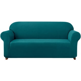 subrtex Spandex Sofabezug Stretch Sofahusse Couchbezug Sesselbezug Elastischer rutschfest Stretchhusse für Sofa(2 Sitzer,Petrol Blau)