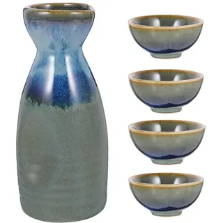 HEMOTON Japanisches Sake Set Mit Keramik-Sake-Karaffe Und 4 -Bechern Traditionelles -Serviergeschirr Für Zuhause Hotels Restaurants Und Teehäuser Auch Als Geschenk Geeignet