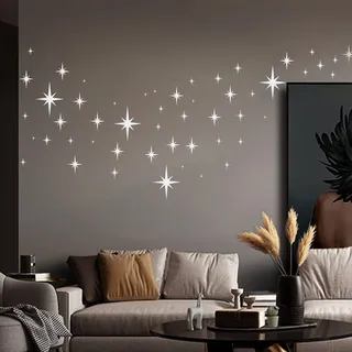 Spiegel Wandaufkleber Sterne, 82Pcs 3D Wandtattoo Abnehmbare Selbstklebend für Home Wohnzimmer Schlafzimmer Dekor (Silber)