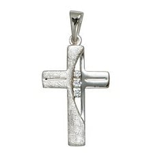 SIGO Anhänger Kreuz 925 Sterling Silber eismatt 3 Zirkonia Kreuzanhänger Silberkreuz