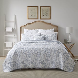 Laura Ashley - Bettwäsche-Set für Doppelbett, Baumwolle, wendbar, mit Bonus-Kissenbezug, Ganzjahres-Landhaus-Heimdekoration (Amberley-Blau, Doppelbett)