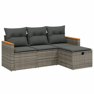 vidaXL 4-tlg. Garten-Sofagarnitur mit Kissen Grau Poly Rattan - Grau