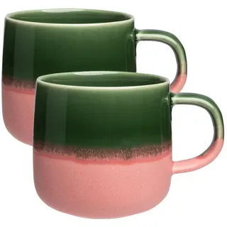 2er Set Keramik-Tasse für Kaffee, Tee, Kakao Kaffeebecher Kaffeetasse Groß, Cappuccino Tassen Steingut, Teetasse mit Henkel, Farbe: Vintage Pink, 390 ml