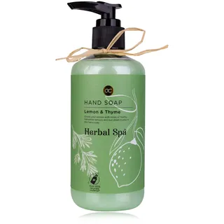 Accentra Seifenspender HERBAL SPA mit Handseife - Flüssigseife in dekorativem Pumpspender, Flasche aus recyceltem Material, 290ml, Duft: Lemon & Thyme - nachfüllbar