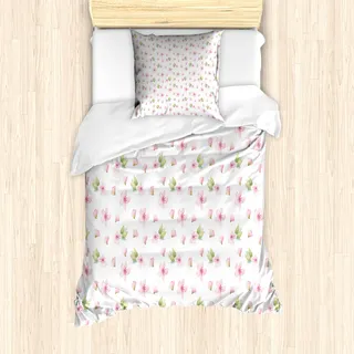 ABAKUHAUS Kirschblüte Mantele, zarte Frühlings, Milbensicher Allergiker geeignet mit Kissenbezügen, 135 cm x 200 cm - 80 x 80 cm, Pale Pink, Grün, Weiß - Rosa
