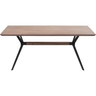Kare Design Tisch Downtown, Braun, 4-6 Personen, teilweise Handarbeit, Walnuss, Rechteckig, Elegante Schweizer Kante, Konferenztisch, Esszimmer, Büro, Massivholz, Stahl, 78x90x180 cm (HxBxT)
