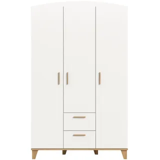 Inn.Furn Kleiderschrank in weiß, Eiche Artsian 122 x 194 cm, Drehtürenschrank 3-türig skandinavisch , Eiche Artisan, Weiß , Holzwerkstoff , Nachbildung,Eiche , Holz Optik , 6 Fächer , 122x198x51 cm , Schlafzimmer, Kleiderschränke