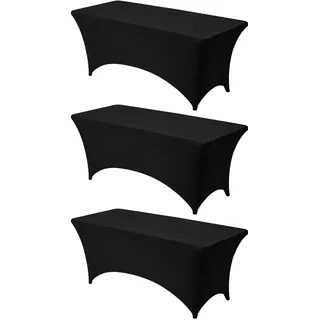 VEVOR 3 x Stretch Spandex Tischdecke Tischwäsche (rechteckig) geeignet für 1829 mm Tische, waschbarer knitterfreier Tischdeckenschutz, Tischtuch für Partys Hochzeiten Bankette Festivals, Schwarz