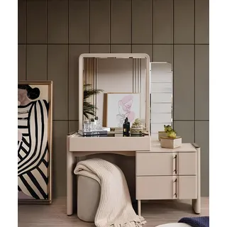 Beiger Designer Schminktisch Schlafzimmer Spiegel Exklusiver 2tlg Set - Beige
