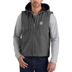 Bild von Men's Relaxed Fit Washed Duck Fleece-Lined Hooded Vest, Gravel, Small